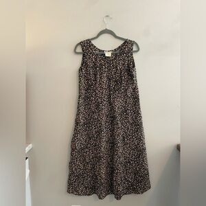 Vintage R&K Black Maxi Dress with Peach and Tan Print